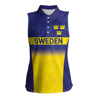 Sweden Rugby Custom Women Sleeveless Polo Shirt Three Crowns of Sweden Blue Pattern - Wonder Print Shop