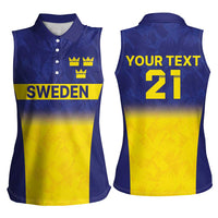 Sweden Rugby Custom Women Sleeveless Polo Shirt Three Crowns of Sweden Blue Pattern - Wonder Print Shop