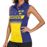 Sweden Rugby Custom Women Sleeveless Polo Shirt Three Crowns of Sweden Blue Pattern - Wonder Print Shop
