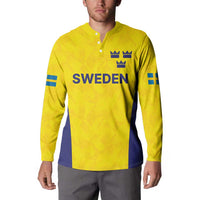 Sweden Rugby Custom Button Sweatshirt Three Crowns of Sweden Gold Pattern LT9 - Wonder Print Shop