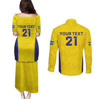 Sweden Rugby Custom Couples Matching Puletasi and Long Sleeve Button Shirt Three Crowns of Sweden Gold Pattern LT9 - Wonder Print Shop