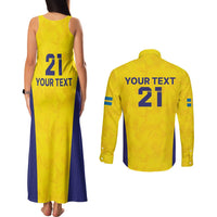 Sweden Rugby Custom Couples Matching Tank Maxi Dress and Long Sleeve Button Shirt Three Crowns of Sweden Gold Pattern LT9 - Wonder Print Shop