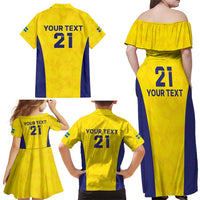 Sweden Rugby Custom Family Matching Off Shoulder Maxi Dress and Hawaiian Shirt Three Crowns of Sweden Gold Pattern LT9 - Wonder Print Shop