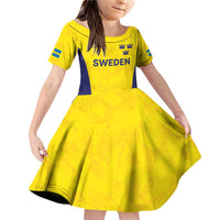 Sweden Rugby Custom Family Matching Off Shoulder Short Dress and Hawaiian Shirt Three Crowns of Sweden Gold Pattern LT9 - Wonder Print Shop
