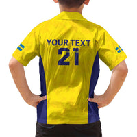 Sweden Rugby Custom Family Matching Puletasi and Hawaiian Shirt Three Crowns of Sweden Gold Pattern - Wonder Print Shop