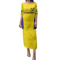 Sweden Rugby Custom Family Matching Puletasi and Hawaiian Shirt Three Crowns of Sweden Gold Pattern - Wonder Print Shop