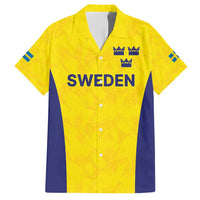Sweden Rugby Custom Family Matching Short Sleeve Bodycon Dress and Hawaiian Shirt Three Crowns of Sweden Gold Pattern - Wonder Print Shop