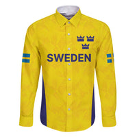 Sweden Rugby Custom Family Matching Short Sleeve Bodycon Dress and Hawaiian Shirt Three Crowns of Sweden Gold Pattern - Wonder Print Shop