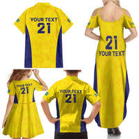 Sweden Rugby Custom Family Matching Summer Maxi Dress and Hawaiian Shirt Three Crowns of Sweden Gold Pattern - Wonder Print Shop