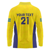 Sweden Rugby Custom Long Sleeve Polo Shirt Three Crowns of Sweden Gold Pattern - Wonder Print Shop
