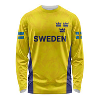 Sweden Rugby Custom Long Sleeve Shirt Three Crowns of Sweden Gold Pattern - Wonder Print Shop