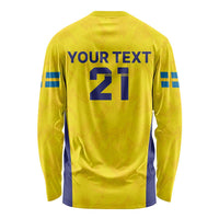 Sweden Rugby Custom Long Sleeve Shirt Three Crowns of Sweden Gold Pattern - Wonder Print Shop