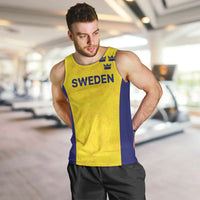 Sweden Rugby Custom Men Tank Top Three Crowns of Sweden Gold Pattern - Wonder Print Shop