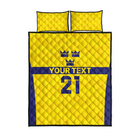 Sweden Rugby Custom Quilt Bed Set Three Crowns of Sweden Gold Pattern - Wonder Print Shop