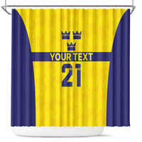 Sweden Rugby Custom Shower Curtain Three Crowns of Sweden Gold Pattern