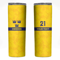Sweden Rugby Custom Skinny Tumbler Three Crowns of Sweden Gold Pattern - Wonder Print Shop