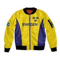 Sweden Rugby Custom Sleeve Zip Bomber Jacket Three Crowns of Sweden Gold Pattern - Wonder Print Shop