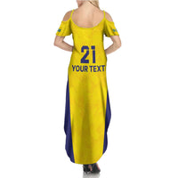 Sweden Rugby Custom Summer Maxi Dress Three Crowns of Sweden Gold Pattern - Wonder Print Shop
