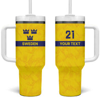 Sweden Rugby Custom Tumbler With Handle Three Crowns of Sweden Gold Pattern - Wonder Print Shop