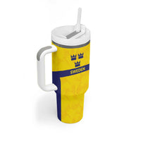 Sweden Rugby Custom Tumbler With Handle Three Crowns of Sweden Gold Pattern - Wonder Print Shop