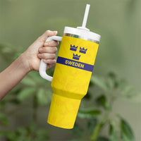Sweden Rugby Custom Tumbler With Handle Three Crowns of Sweden Gold Pattern - Wonder Print Shop