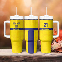 Sweden Rugby Custom Tumbler With Handle Three Crowns of Sweden Gold Pattern - Wonder Print Shop