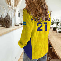 Sweden Rugby Custom Women Casual Shirt Three Crowns of Sweden Gold Pattern - Wonder Print Shop