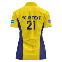 Sweden Rugby Custom Women Polo Shirt Three Crowns of Sweden Gold Pattern - Wonder Print Shop