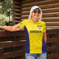 Sweden Rugby Custom Women Polo Shirt Three Crowns of Sweden Gold Pattern - Wonder Print Shop