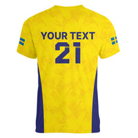 Sweden Rugby Custom Women V-Neck T-Shirt Three Crowns of Sweden Gold Pattern - Wonder Print Shop