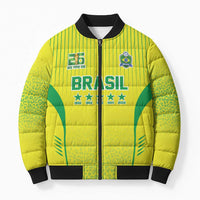 Custom Brazil World Football Legacy Bomber Puffer Jacket 5 Times History Champions - Wonder Print Shop
