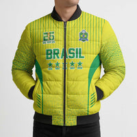 Custom Brazil World Football Legacy Bomber Puffer Jacket 5 Times History Champions - Wonder Print Shop