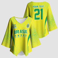Custom Brazil World Football Legacy Kimono Sleeve Blouse 5 Times History Champions - Wonder Print Shop