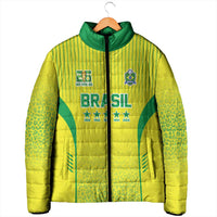 Custom Brazil World Football Legacy Padded Jacket 5 Times History Champions - Wonder Print Shop
