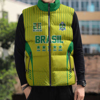Custom Brazil World Football Legacy Sleeveless Puffer Jacket 5 Times History Champions - Wonder Print Shop