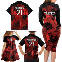Custom Canada Rugby Family Matching Long Sleeve Bodycon Dress and Hawaiian Shirt Maple Leaf With Sporty Style LT9 - Wonder Print Shop