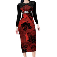 Custom Canada Rugby Family Matching Long Sleeve Bodycon Dress and Hawaiian Shirt Maple Leaf With Sporty Style LT9 - Wonder Print Shop