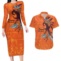 Awareness for Indigenous Orange Day Couples Matching Long Sleeve Bodycon Dress and Hawaiian Shirt Canadian Indigenous Art - Wonder Print Shop