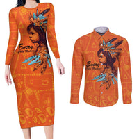 Awareness for Indigenous Orange Day Couples Matching Long Sleeve Bodycon Dress and Long Sleeve Button Shirt Canadian Indigenous Art - Wonder Print Shop