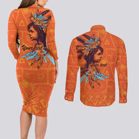 Awareness for Indigenous Orange Day Couples Matching Long Sleeve Bodycon Dress and Long Sleeve Button Shirt Canadian Indigenous Art - Wonder Print Shop