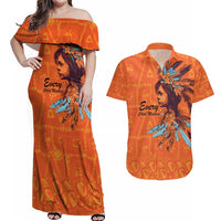 Awareness for Indigenous Orange Day Couples Matching Off Shoulder Maxi Dress and Hawaiian Shirt Canadian Indigenous Art - Wonder Print Shop