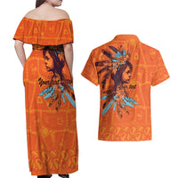 Awareness for Indigenous Orange Day Couples Matching Off Shoulder Maxi Dress and Hawaiian Shirt Canadian Indigenous Art - Wonder Print Shop