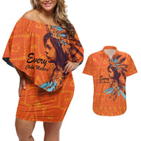 Awareness for Indigenous Orange Day Couples Matching Off Shoulder Short Dress and Hawaiian Shirt Canadian Indigenous Art - Wonder Print Shop