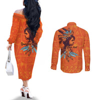 Awareness for Indigenous Orange Day Couples Matching Off The Shoulder Long Sleeve Dress and Long Sleeve Button Shirt Canadian Indigenous Art - Wonder Print Shop