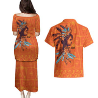 Awareness for Indigenous Orange Day Couples Matching Puletasi and Hawaiian Shirt Canadian Indigenous Art - Wonder Print Shop