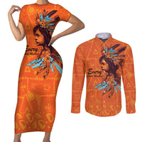 Awareness for Indigenous Orange Day Couples Matching Short Sleeve Bodycon Dress and Long Sleeve Button Shirt Canadian Indigenous Art - Wonder Print Shop