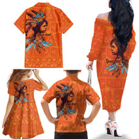 Awareness for Indigenous Orange Day Family Matching Off The Shoulder Long Sleeve Dress and Hawaiian Shirt Canadian Indigenous Art - Wonder Print Shop