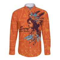 Awareness for Indigenous Orange Day Long Sleeve Button Shirt Canadian Indigenous Art - Wonder Print Shop