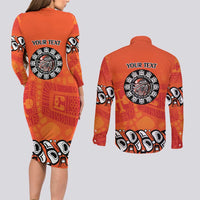 Awareness for Indigenous Orange Day Couples Matching Long Sleeve Bodycon Dress and Long Sleeve Button Shirt Haida Spirit Animals - Wonder Print Shop