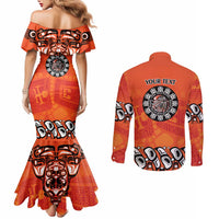 Awareness for Indigenous Orange Day Couples Matching Mermaid Dress and Long Sleeve Button Shirt Haida Spirit Animals - Wonder Print Shop
